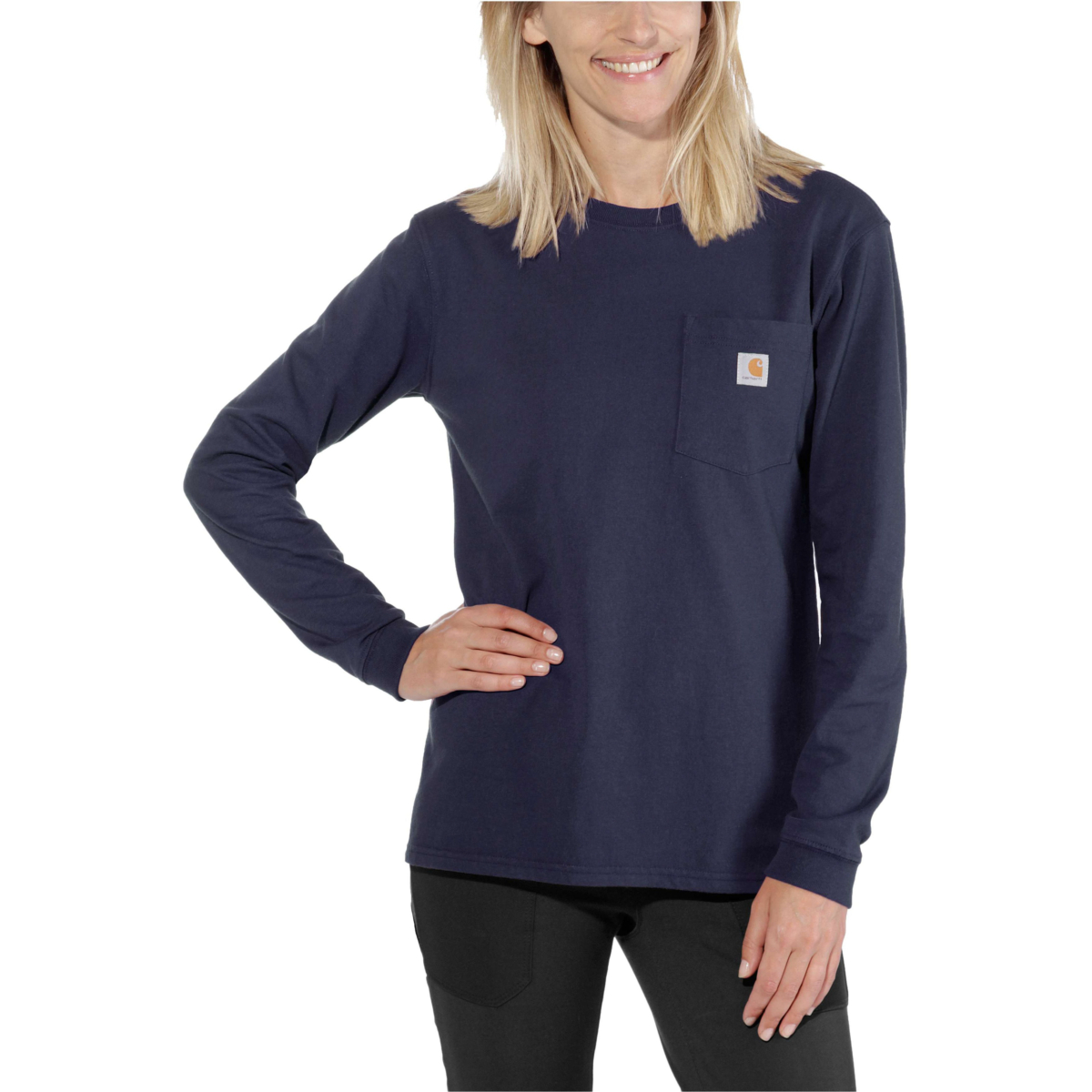 Locker geschnittenes, schweres Langarm-T-Shirt mit Taschen