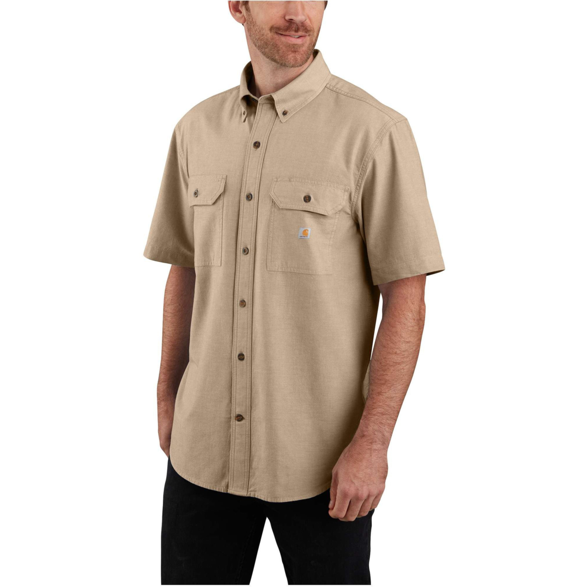 Mittelschweres Chambray-Kurzarmhemd mit lockerer Passform